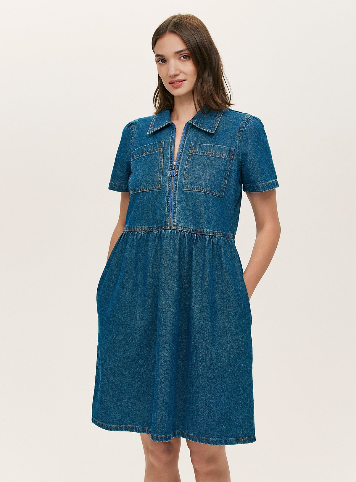 FINERY Donnie Denim Dress Mid Blue 10 - Image 2 thumbnail